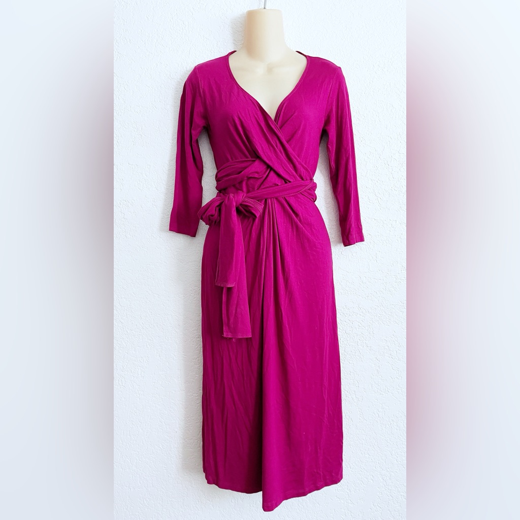 Isabella Oliver Magenta Pink Maternity Nursing Wrap Midi Dress Sz 1 Us 4 Small